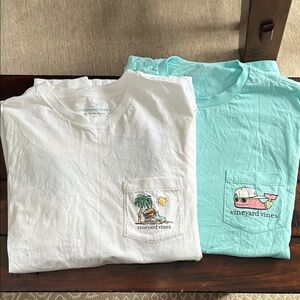 Men’s Vineyard Vines l/s White and Aqua s/s Pocket Tees